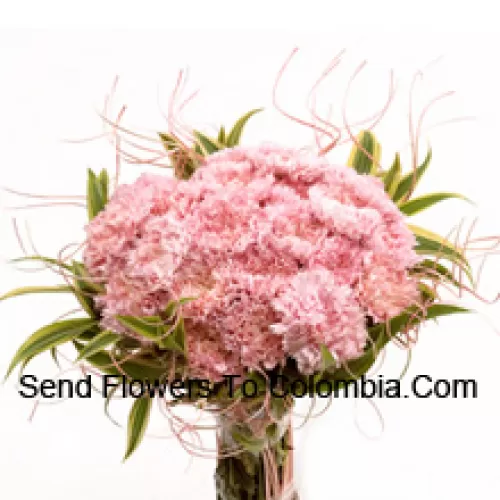 Bündel von 24 rosa Nelken mit saisonalen Füllstoffen